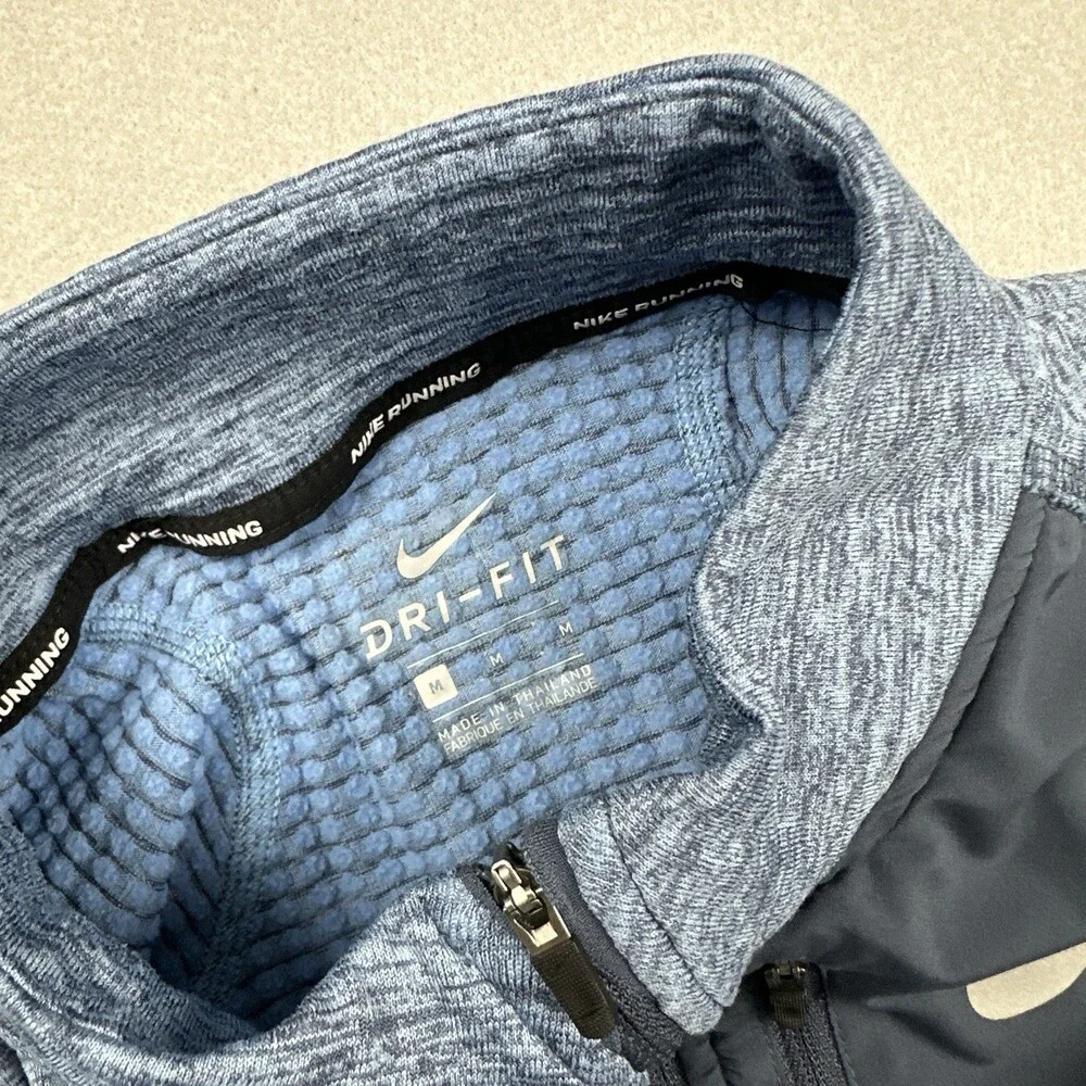 Nike Sweater Men Medium Blue Heather Running 1/4 Zip Pullover Reflective M